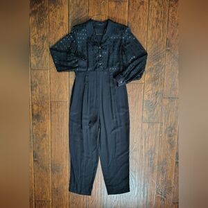 Vintage 80s solid black jumpsuit with sheer top jacket size M